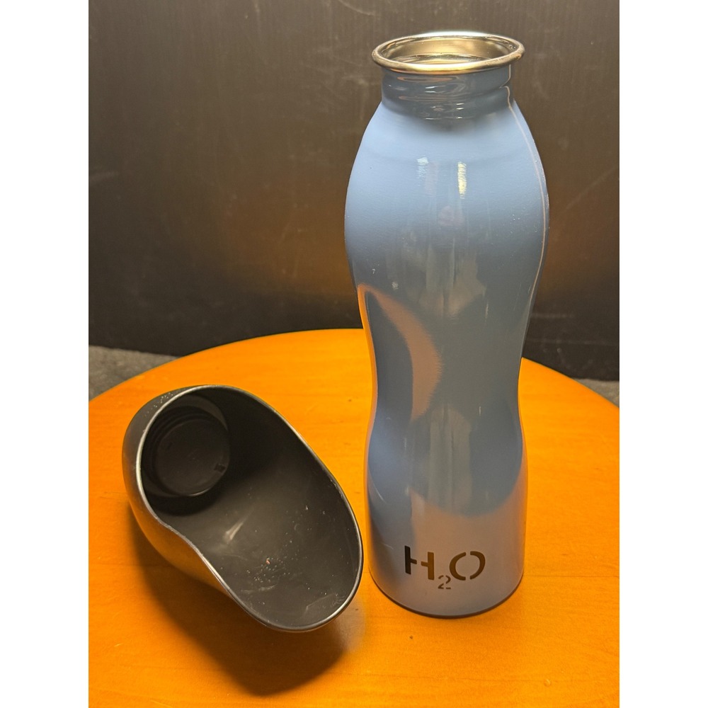 H2O4K9 Stainless Steel Dog Water Bottle with Travel Bowl Lid Blue 25oz